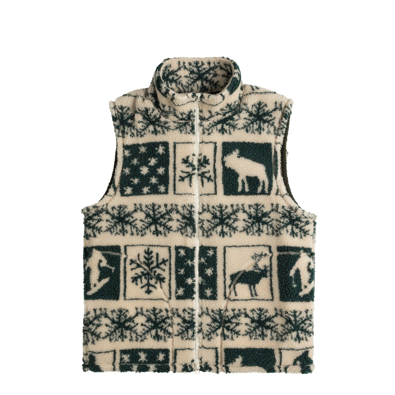Beams Plus Stand Collar Zip Vest Jacquard Boa