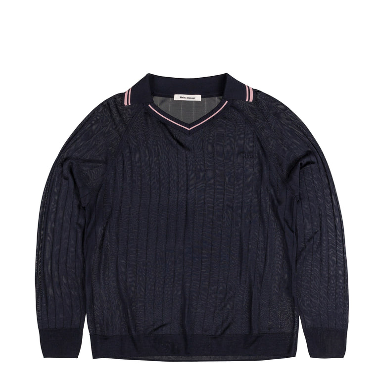 Wales Bonner Roots Polo Shirt - S / Navy / Pink
