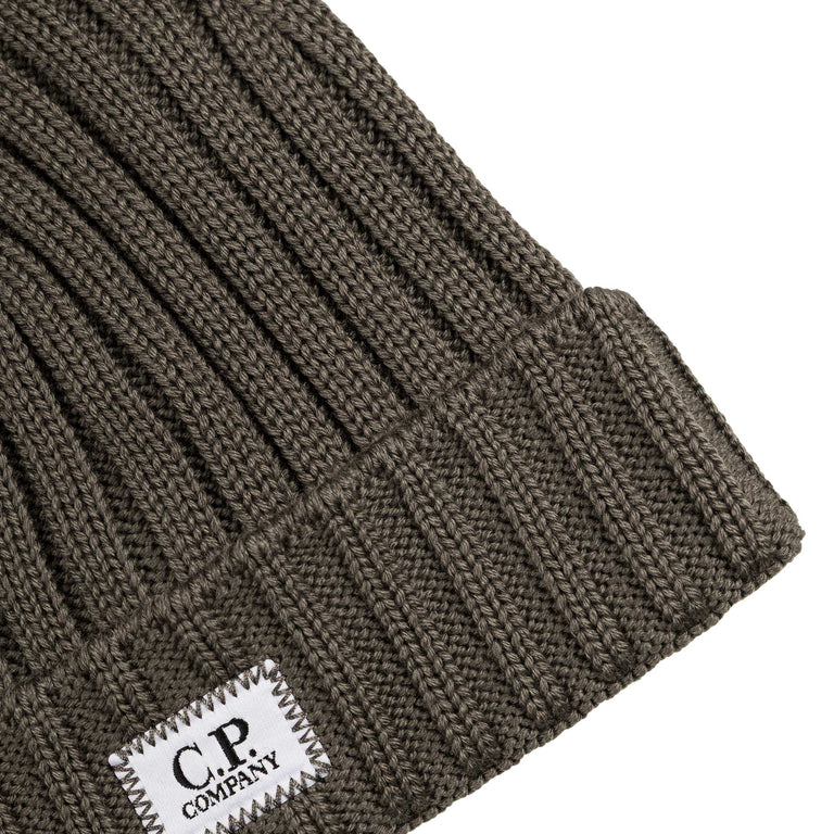 C.P. Company Extra Fine Merino Wool Knit Logo Beanie