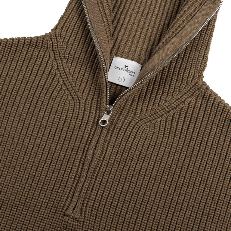 Courreges Ribbed Wool Trucker Sweater (Mocha)