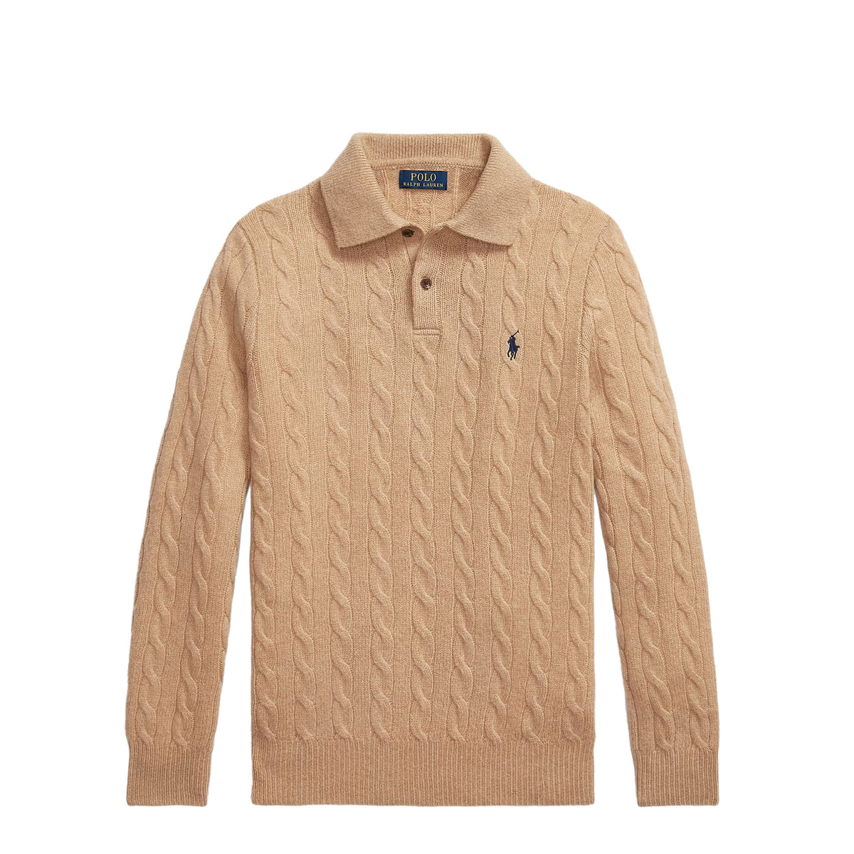 Polo Ralph Lauren Cable-Knit Wool-Cashmere Polo Jumper Camel