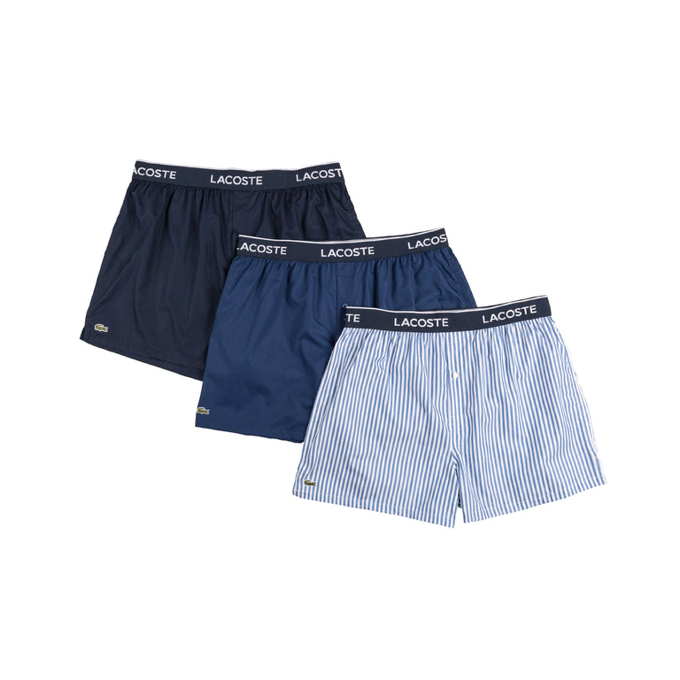 Lacoste 3-Pack Cotton Poplin Boxers (Blue / Navy Blue)