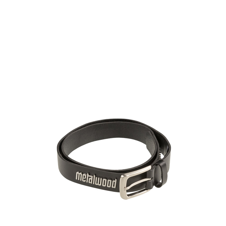 Metalwood Metal Logo Leather Studded Belt - S/M / Black