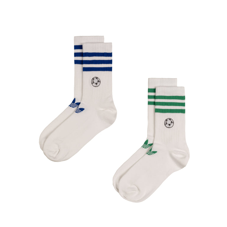 Adidas Embroidered Football Crew Socks 2 Pairs - L / White / Team Royal Blue / Semi Court Green