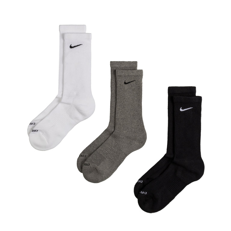 Nike Everyday Cushioned Crew Socks 3 Pack - S / White / Grey / Black