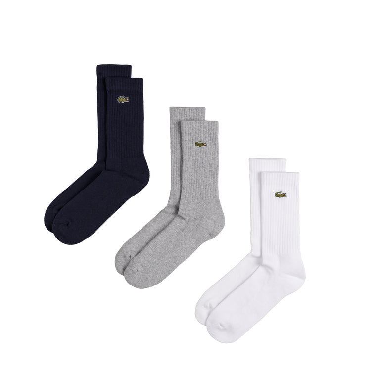 Lacoste High Cut Socks 3-Pack - 43-46 / Grey Chin / White / Navy Blue