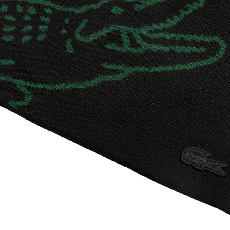 Lacoste Wool Jacquard Crocodile Beanie (Black / Green)