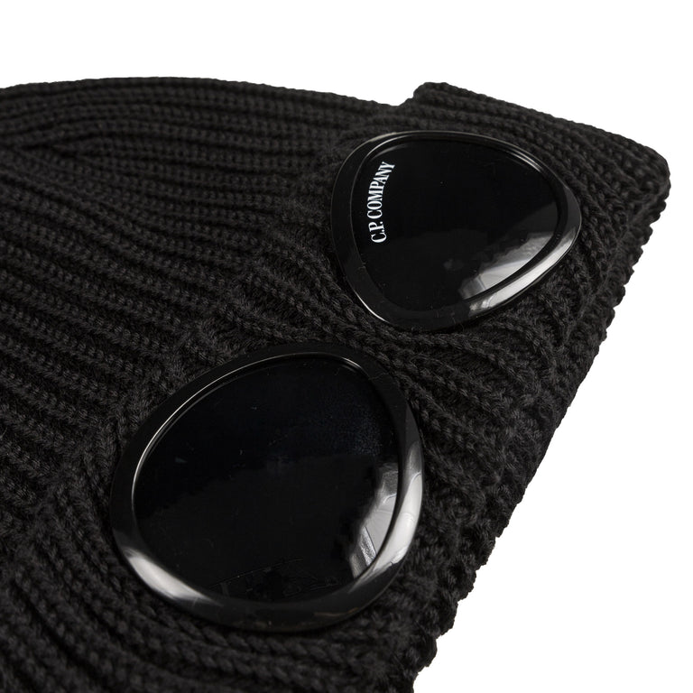 C.P. Company Extra Fine Merino Wool Knit Goggle Beanie (Black)
