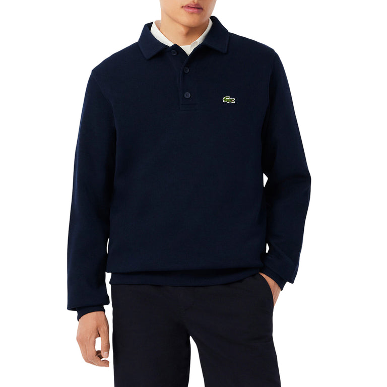 Lacoste Ribbed Cotton Polo Collar Sweatshirt (Navy Blue)