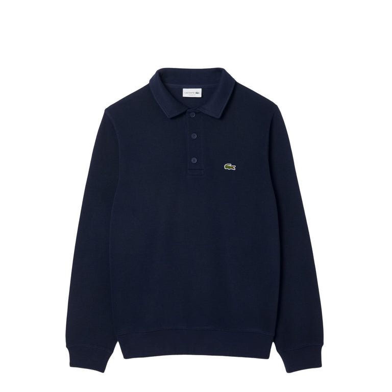 Lacoste Ribbed Cotton Polo Collar Sweatshirt (Navy Blue)