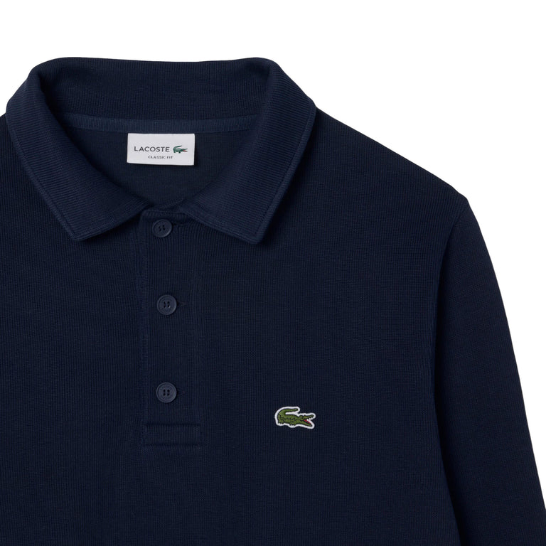 Lacoste Ribbed Cotton Polo Collar Sweatshirt (Navy Blue)