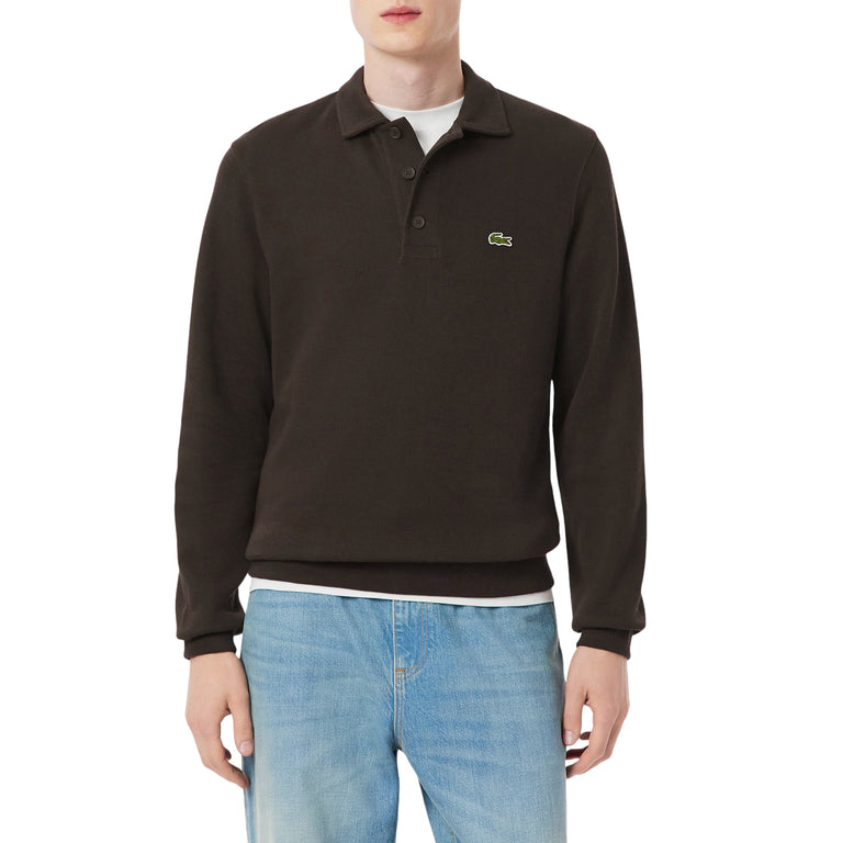 Lacoste Ribbed Cotton Polo Collar Sweatshirt (Brown)