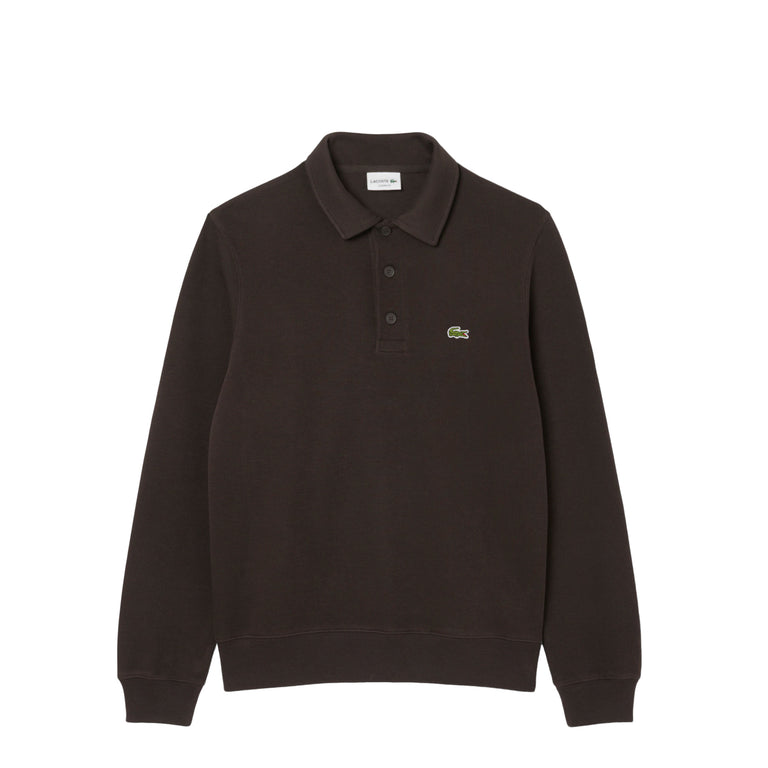 Lacoste Ribbed Cotton Polo Collar Sweatshirt (Brown)