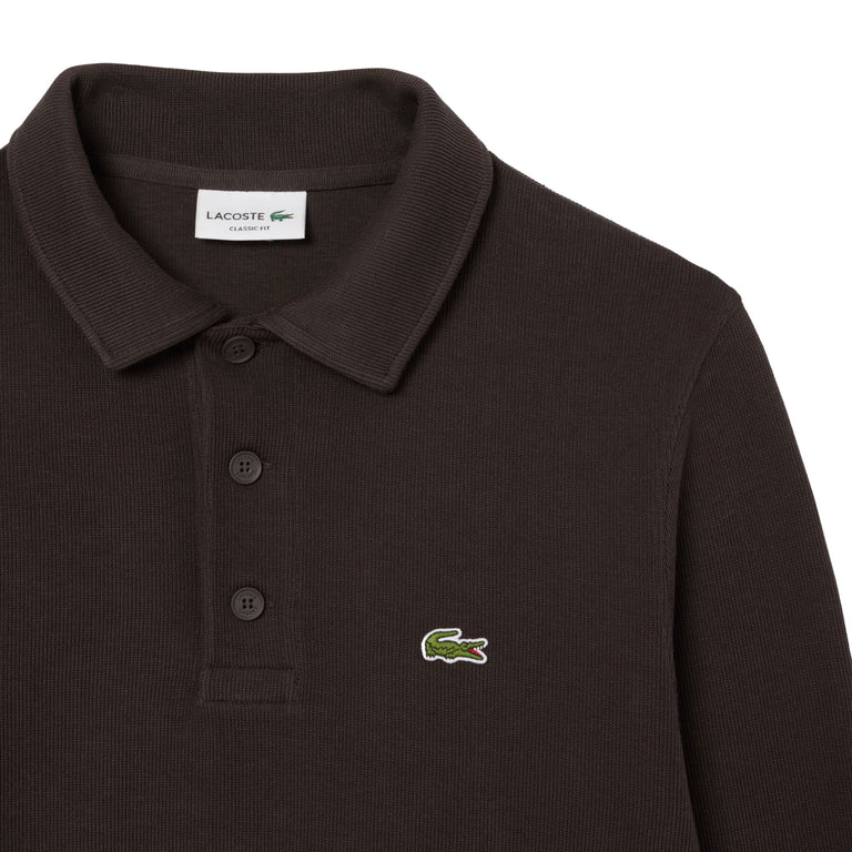 Lacoste Ribbed Cotton Polo Collar Sweatshirt (Brown)