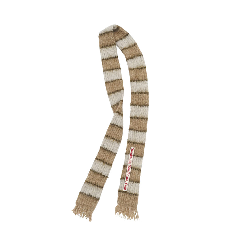 Stockholm Surfboard Club Narrow Striped Knitted Scarf (Beige Stripe)