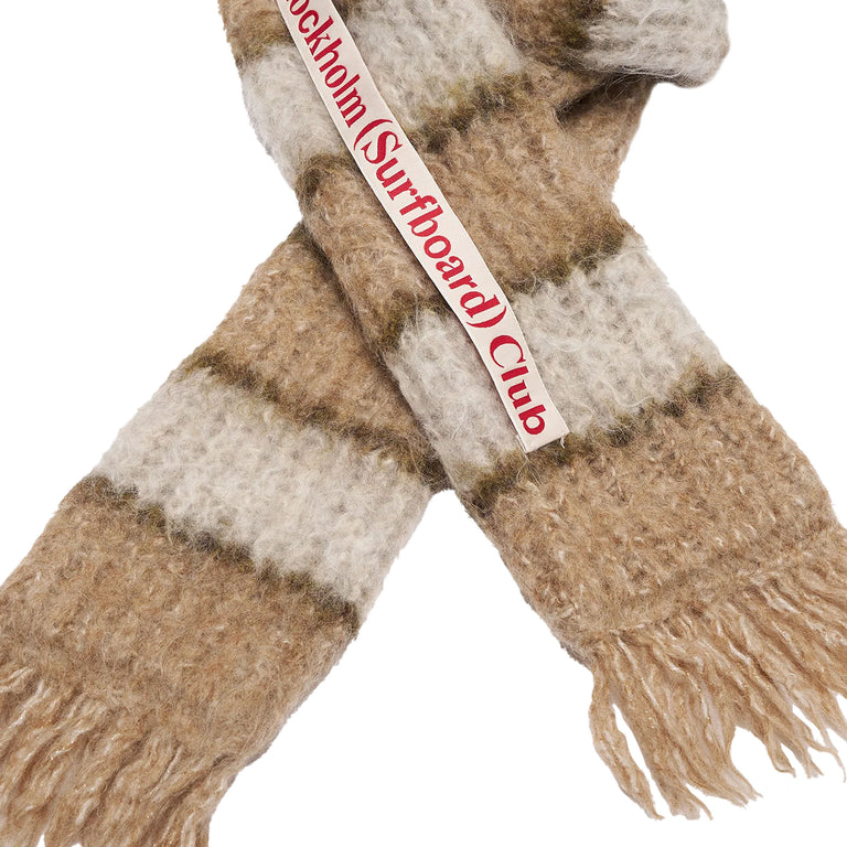 Stockholm Surfboard Club Narrow Striped Knitted Scarf (Beige Stripe)