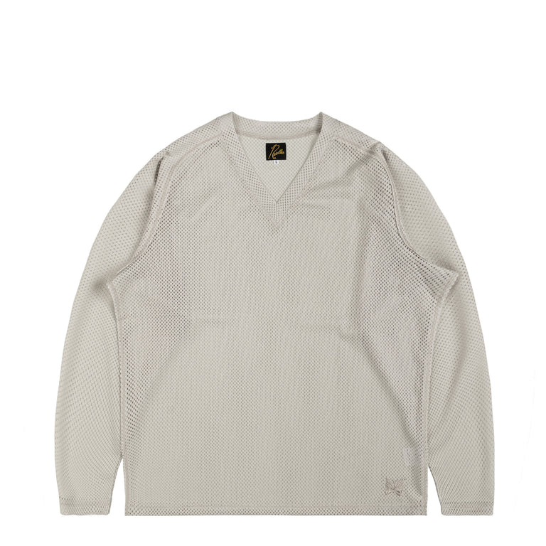 Needles L/S V-Neck Tee - Raschel Lace - S / Light Grey