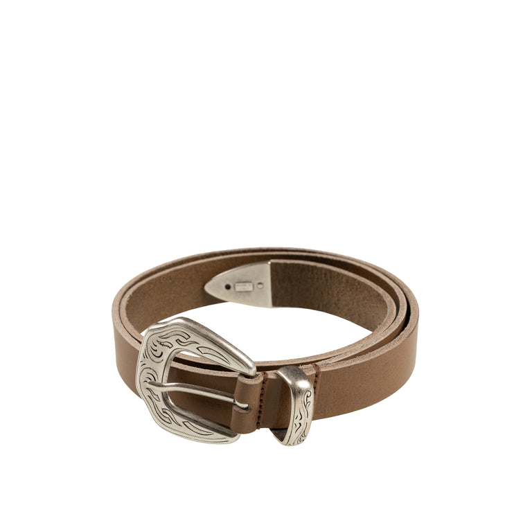 Molebo Embossed Hardware Leather Belt - 95 / Dusted Brown