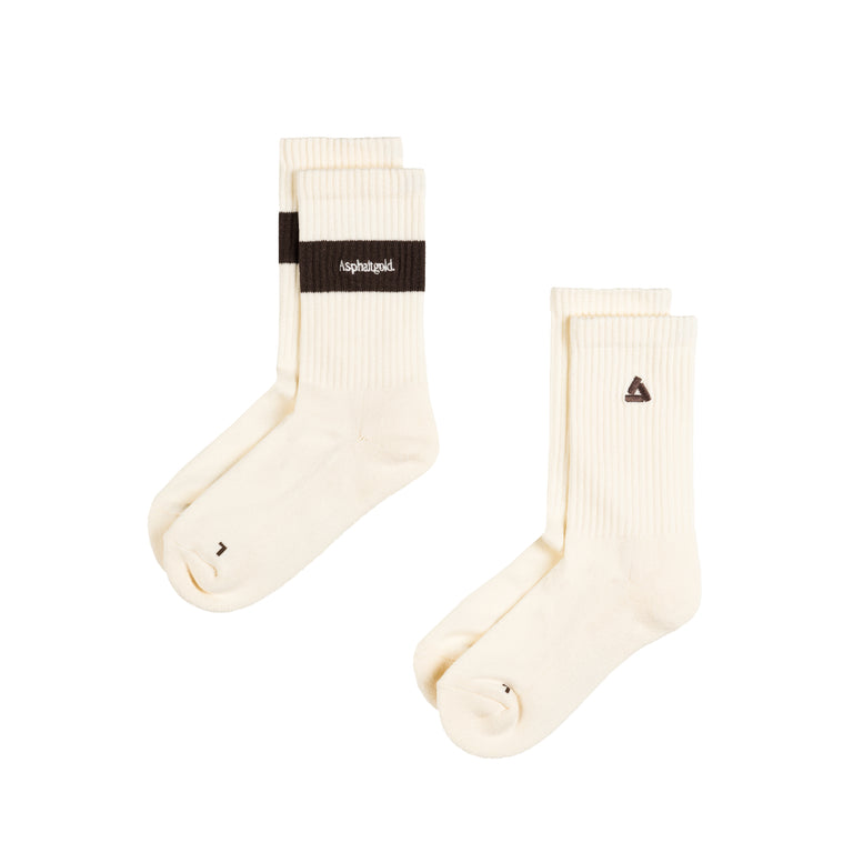 Asphaltgold 2-Pack Crew Socks (Off White / Brown)