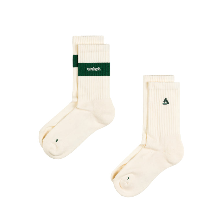 Asphaltgold 2-Pack Crew Socks (Off White / Dark Green)