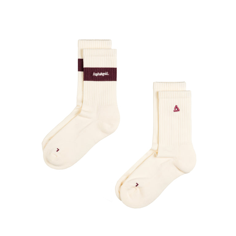Asphaltgold 2-Pack Crew Socks (Off White / Burgundy)