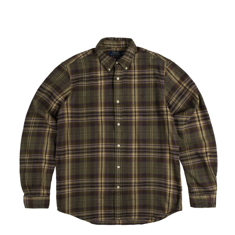 Polo Ralph Lauren Custom Fit Plaid Brushed Flannel Shirt - S / Olive / Brown Multi