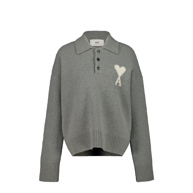 AMI Paris Ami De Coeur Polo - XXL / Grey / Off White