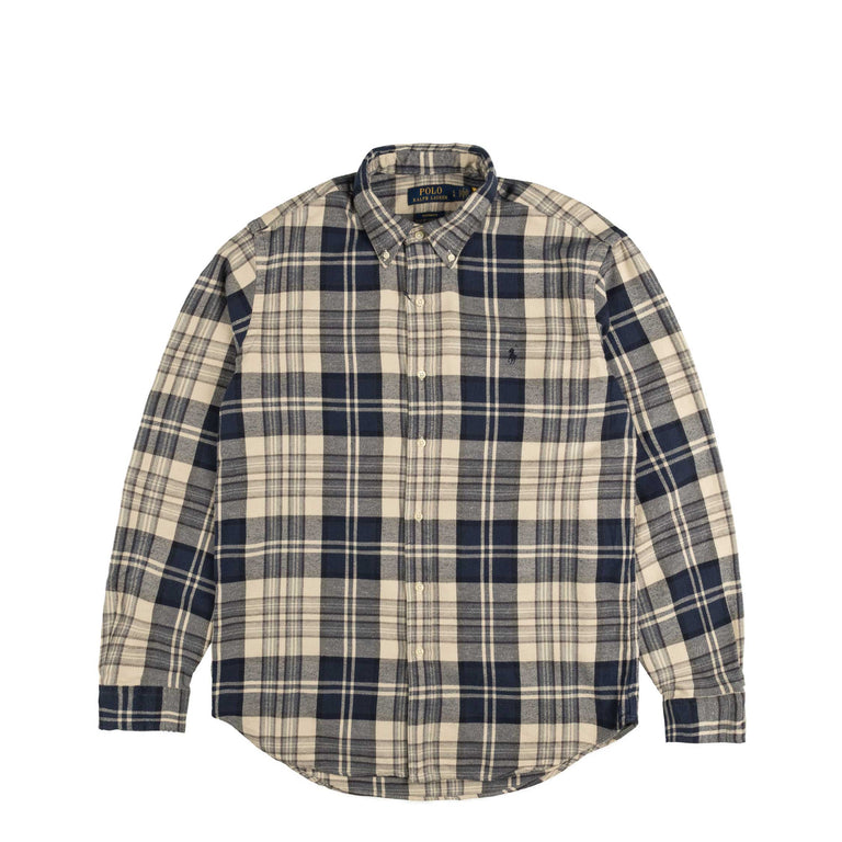 Polo Ralph Lauren Custom Fit Plaid Brushed Flannel Shirt - XXL / Off White / Navy