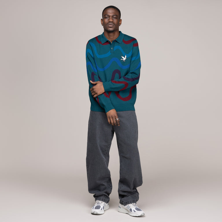By Parra Colored Soundwave Knitted Polo Pullover