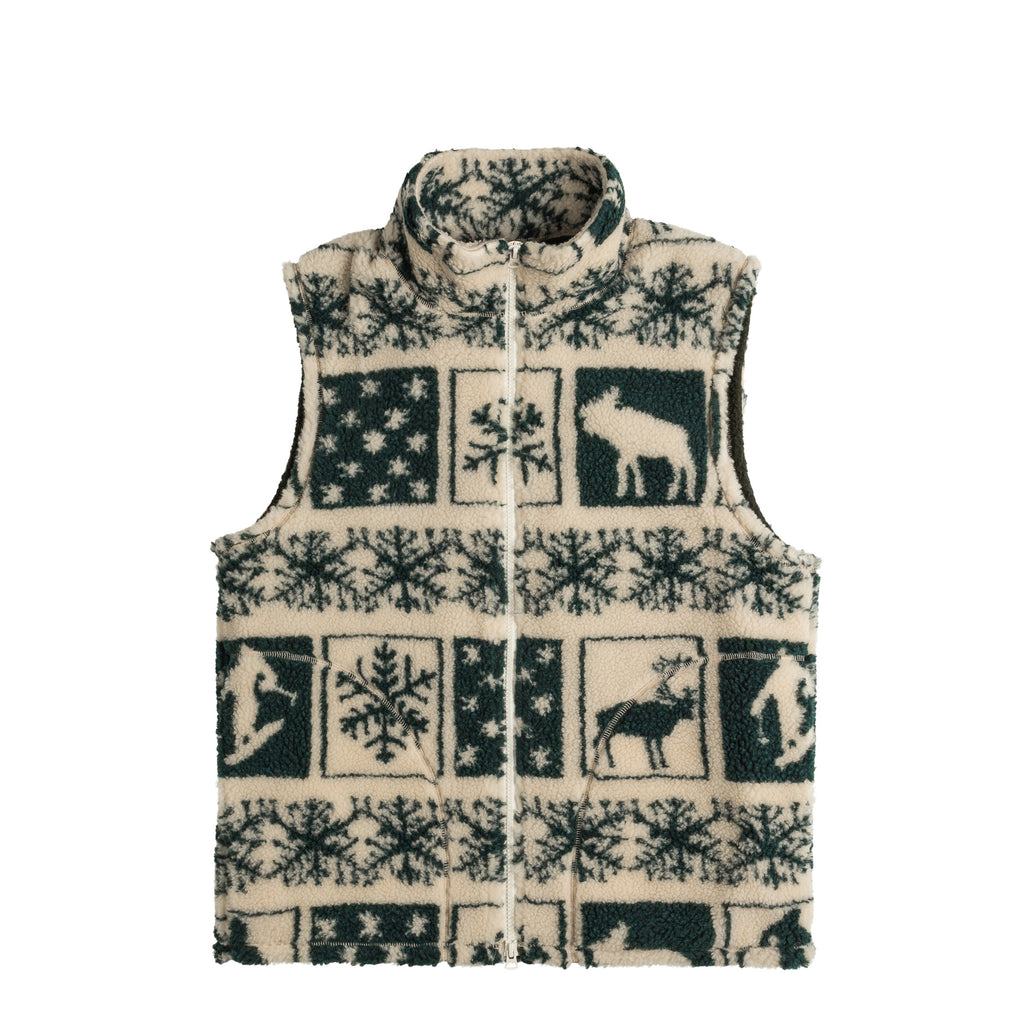 Beams Plus Stand Collar Zip Vest Jacquard Boa | Apparel » Buy online now!