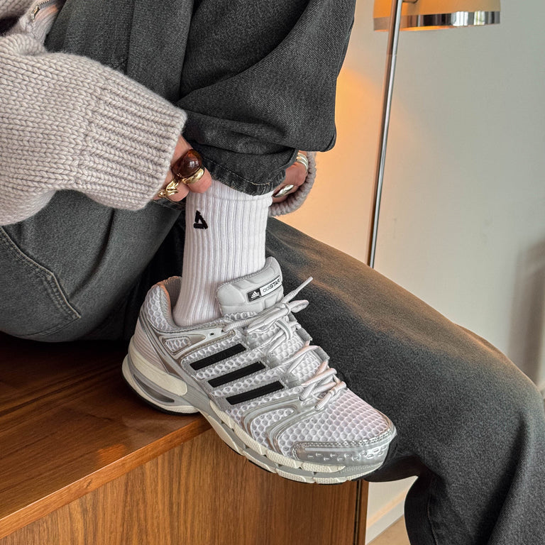 Asphaltgold 3-Pack Stack Logo Socks (White / Black) onfeet