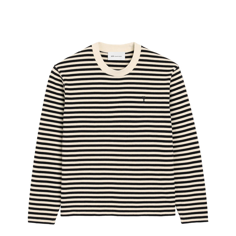 AMI Paris Ami De Coeur Striped Longsleeve - S / Noir / Ivoire
