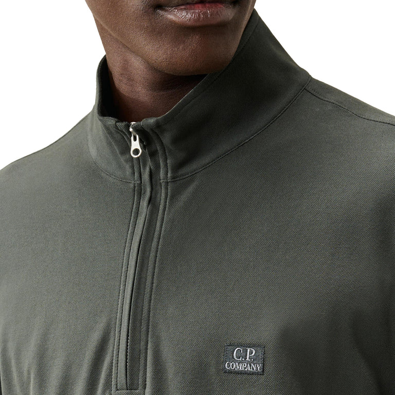C.P. Company Stretch Piquet Long Sleeve Half Zip Polo - XXL / Raven - 4