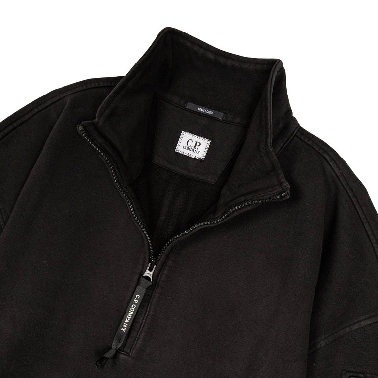 C.P. Company Brushed and Emerized Diagonal Fleece Mixed Boxy Half Zip Lens Sweatshirt - L / Black - 2