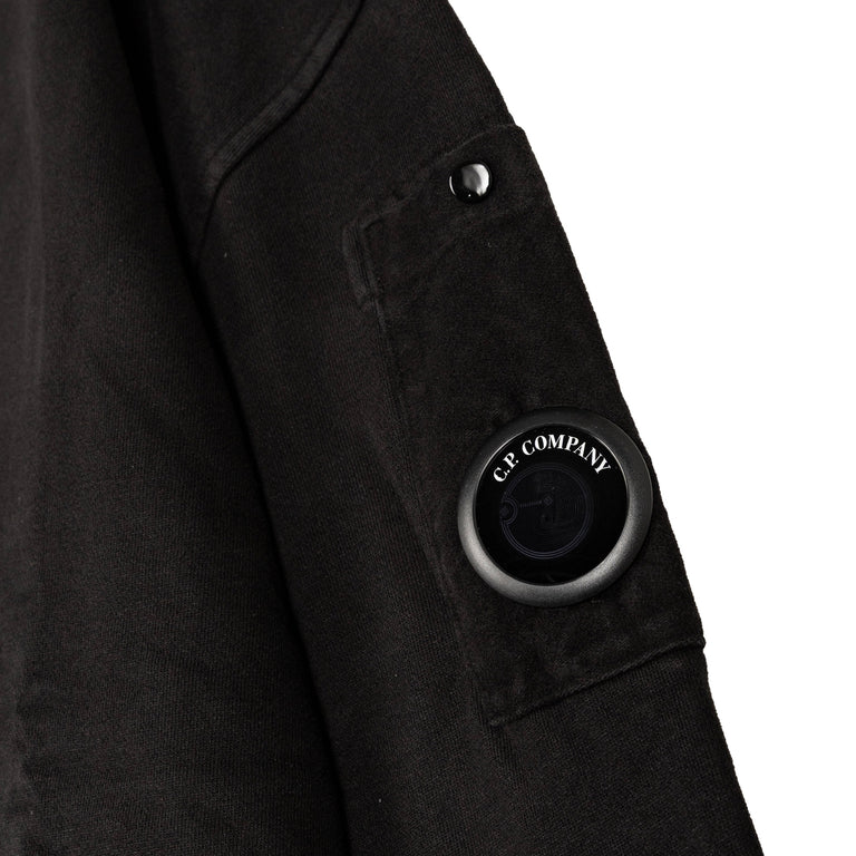 C.P. Company Brushed and Emerized Diagonal Fleece Mixed Boxy Half Zip Lens Sweatshirt - L / Black - 3