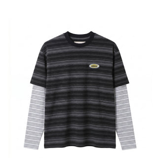 Metalwood Double Layer Striped T-Shirt - L / Black