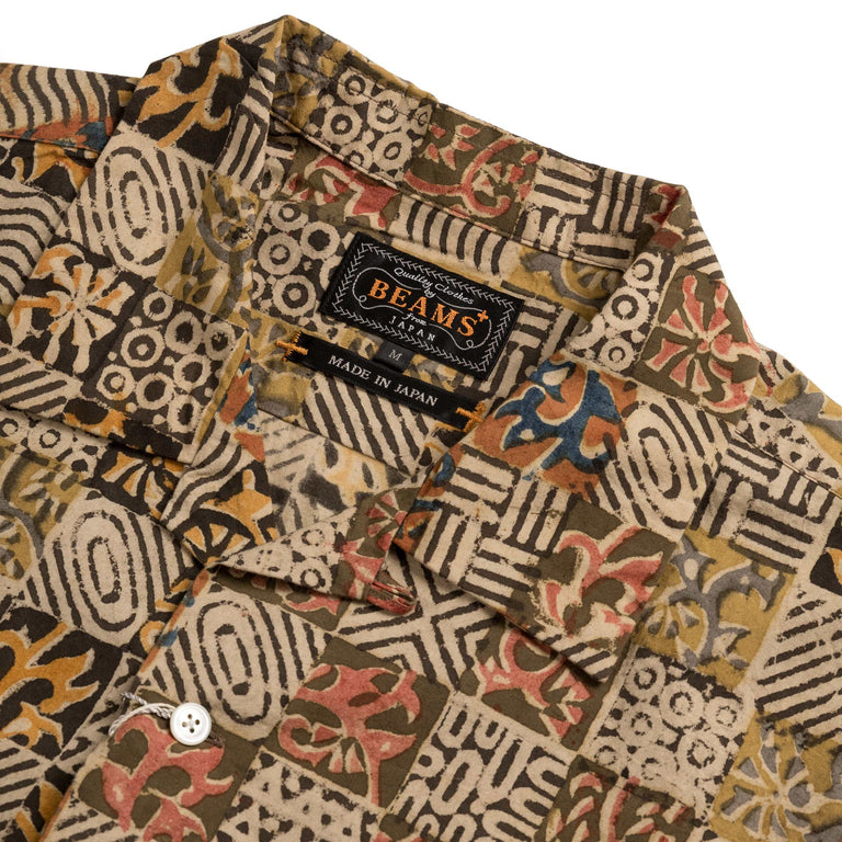 Beams Plus Open Collar Block Print Square