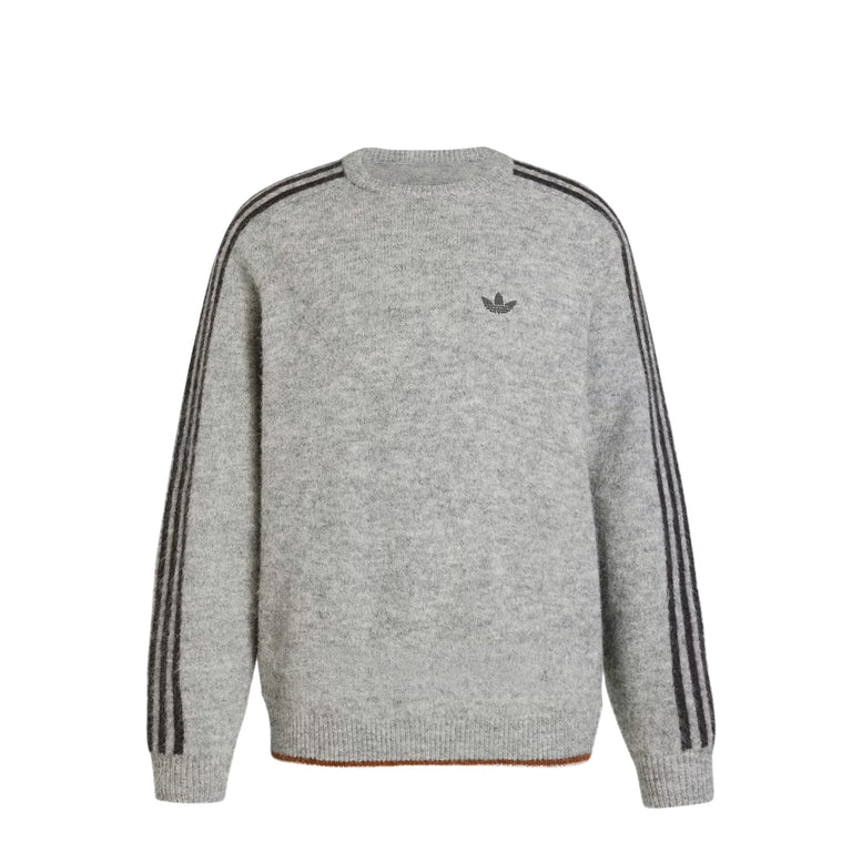 Adidas	3-Stripes Fluffy Knit Crew Sweatshirt - XXL / Medium Grey Heather - 1