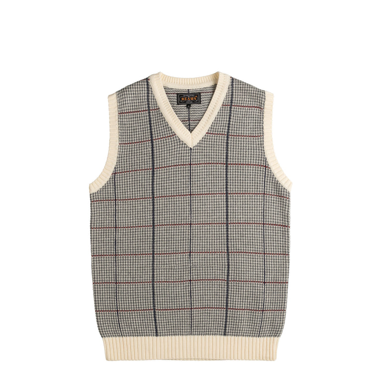 Beams Plus Cotton Linen Vest Plaid