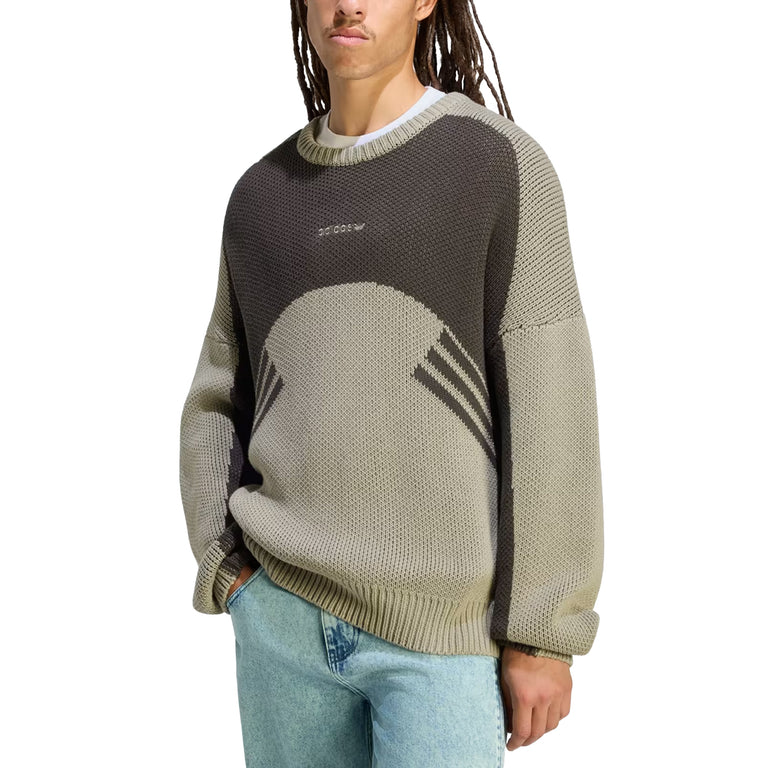 Adidas Munich 93 Chunky Knit Crewneck Sweatshirt - L / Silver Pebble / Utility Black - 2
