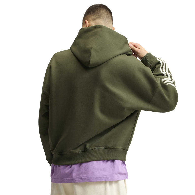 Adidas adiSignature 3 Stripes Hoodie Pullover - L / Olive Five / Off White - 3
