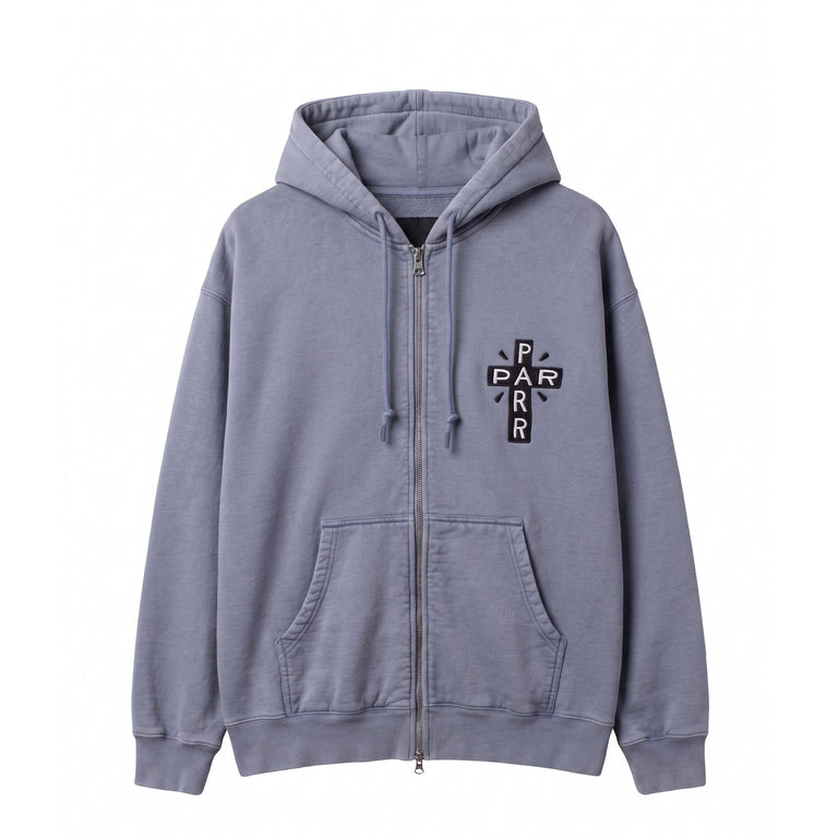 By Parra A Cross To Bear Zip Hooded Sweatshirt - S / Blue
