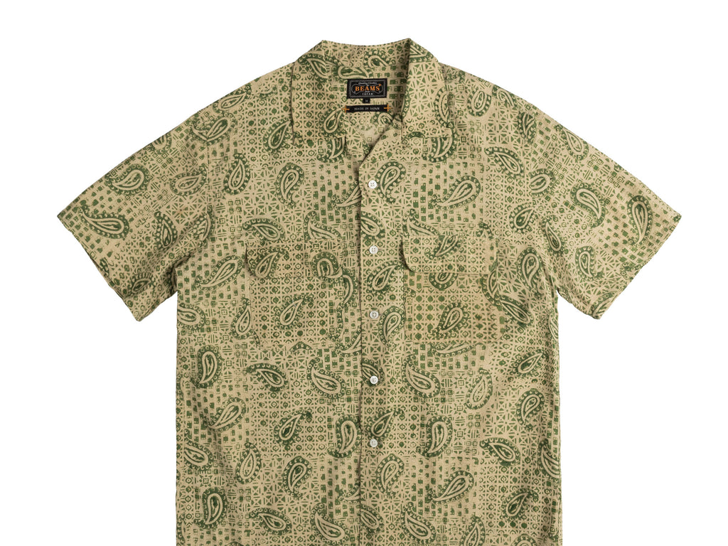 トップス BEAMS PLUS Linen Paisley Red M Beams Plus Short Sleeve Open Collar Linen Paisley Shirt