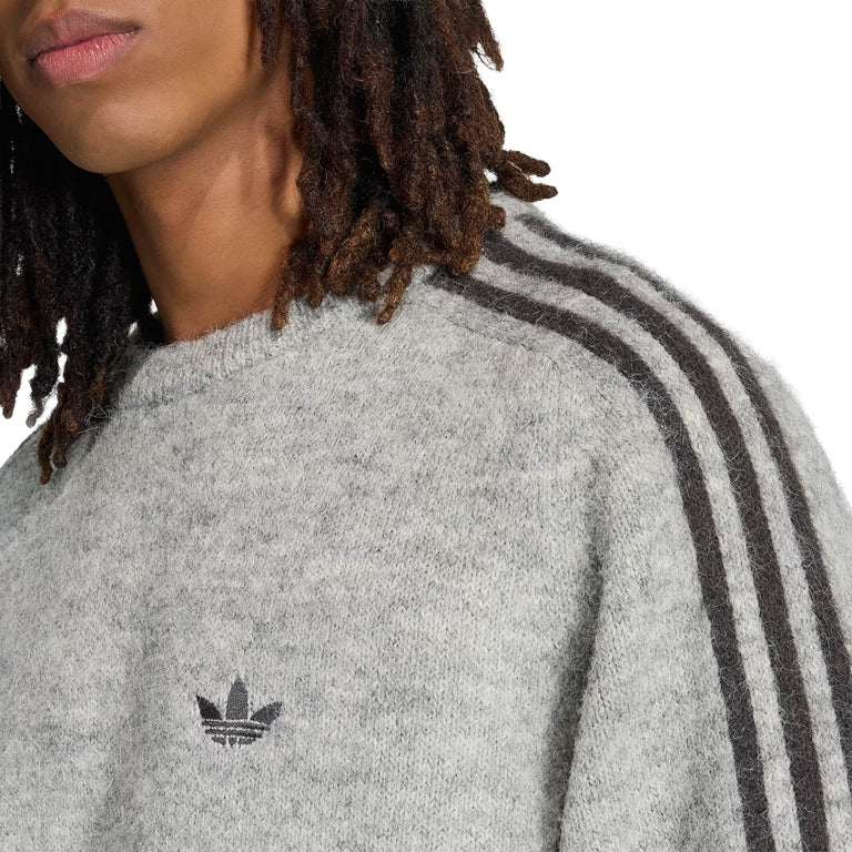 Adidas	3-Stripes Fluffy Knit Crew Sweatshirt - XXL / Medium Grey Heather - 2