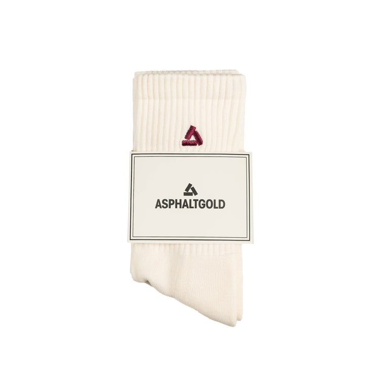 Asphaltgold 2-Pack Stack Logo Socks - 41-46 / Off White / Burgundy - 5