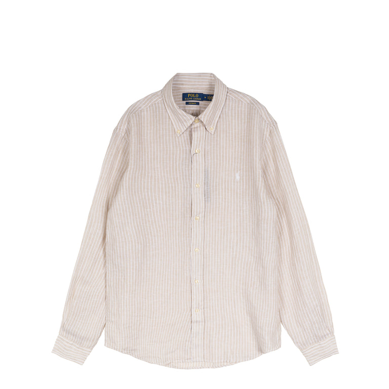 Polo Ralph Lauren Custom Fit Striped Linen Shirt - L / Coastal Beige White
