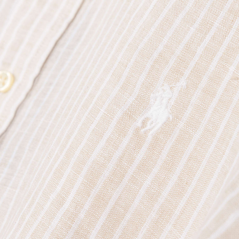 Polo Ralph Lauren Custom Fit Striped Linen Shirt - L / Coastal Beige White - 3