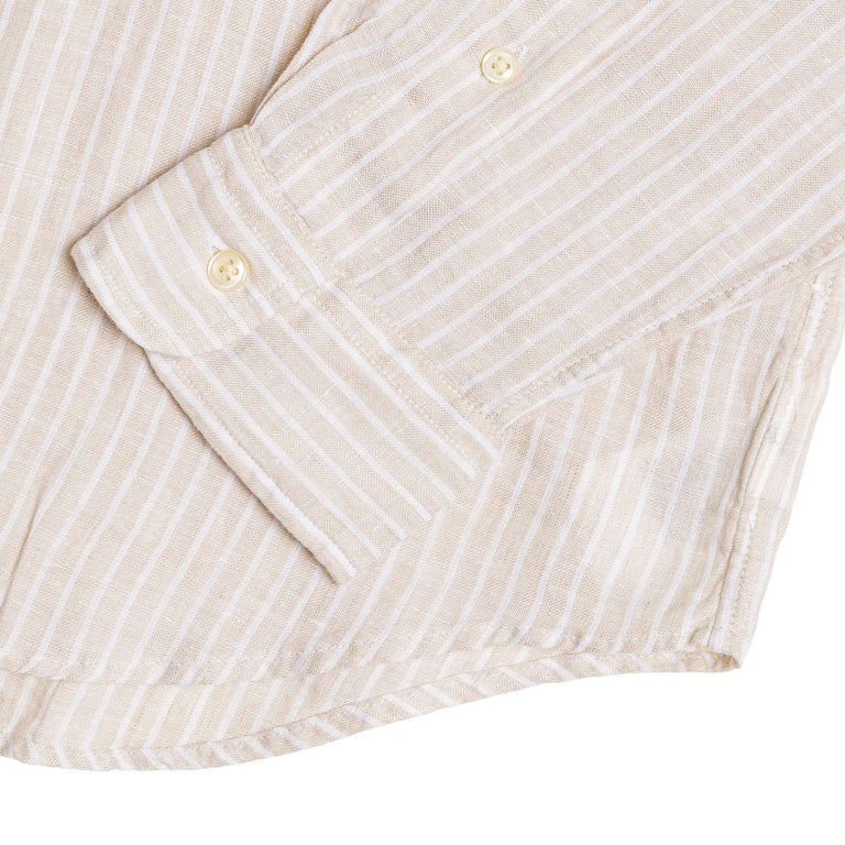 Polo Ralph Lauren Custom Fit Striped Linen Shirt - L / Coastal Beige White - 4