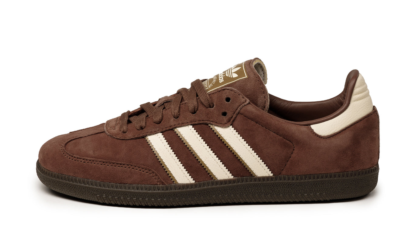 Brown adidas top samba trainers