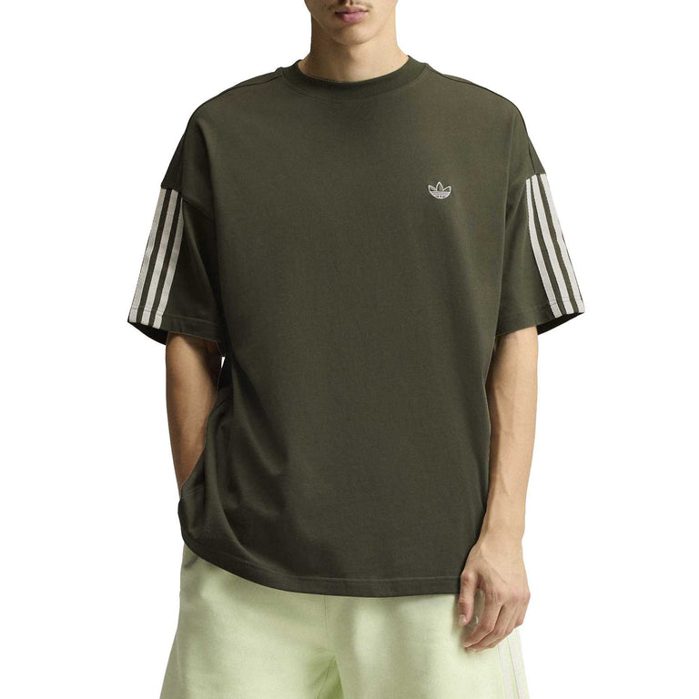 Adidas	adiSignature 3 Stripes T-Shirt - L / Olive Five / Off White - 3
